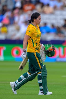 LONDON, ENGLAND JUNE 28 - Marizanne Kapp of South Africa looks dejected after getting out during the ICC Women s T20 World Cup game between South Africa Women and Bangadesh Women at Lord s Cricket Ground on June 28, 2026 in London , England . (Photo by Keeran Marquis Sports Press Photo)  Copyright: xKeeranxMarquis SPPx Sportspressphoto_SPR179269