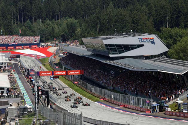 F1 - AUSTRIAN GRAND PRIX 2026 start of the race, depart, 63 RUSSELL George (gbr), Mercedes AMG F1 Team W17, action 44 HAMILTON Lewis (gbr), Scuderia Ferrari SF-26, action 16 LECLERC Charles (mco), Scuderia Ferrari SF-26, action 12 KIMI ANTONELLI Andrea (ita), Mercedes AMG F1 Team W17, action 03 VERSTAPPEN Max (nld), Red Bull Racing Ford RB22, action 81 PIASTRI Oscar (aus), McLaren F1 Team MCL40, action 01 NORRIS Lando (gbr), McLaren F1 Team MCL40, action during the Formula 1 Austrian Grand Prix 2026, 8th round of the 2026 Formula One World Championship, WM, Weltmeisterschaft from June 26 to 28, 2026 on the Red Bull Ring, in Spielberg, Austria - SpielbergAustria  Copyright: xANTONINxVINCENTx