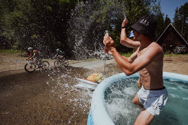 Czech national Road cycling, Rad, Radsport, Strasse championships 2026 Jesenik, road cycling, fans throwing water on racers, on June 28, 2026, Jesenik, Czechia. (CTKxPhoto JanxBrychta) CTKPhotoF202606280021501  CTKPhotoF202606280021501