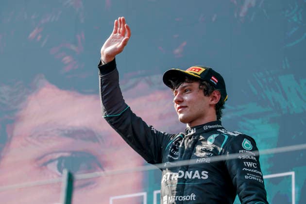 MOTORSPORTS, FORMULA 1 - GP of Austria 2026 SPIELBERG,AUSTRIA,28.JUN.26 - MOTORSPORTS, FORMULA 1 - Grand Prix of Austria, Red Bull Ring, award ceremony. Image shows the rejoicing of Andrea Kimi Antonelli (ITA Mercedes) .  GEPAxpictures xMatthiasxTrinkl