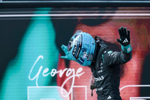 MOTORSPORTS, FORMULA 1 - GP of Austria 2026 SPIELBERG,AUSTRIA,28.JUN.26 - MOTORSPORTS, FORMULA 1 - Grand Prix of Austria, Red Bull Ring. Image shows the rejoicing of George Russell (GBR Mercedes).  GEPAxpictures xMatthiasxTrinkl