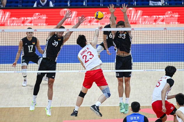 Gliwice 28.06.2026. Volleyball Men s Volleyball Nations League season 2026 match between China and Germany in Gliwice, Poland. --- Siatkowka Liga Narodow sezon 2026 mecz: Chiny - Niemcy. Persons shown: Bin Wang Simon Valentin Torwie Yann Bohme Fot. Antoni Dec Arena Akcji NEWSPIX.PL --- newspix.pl 