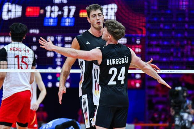 Gliwice 28.06.2026. Volleyball Men s Volleyball Nations League season 2026 match between China and Germany in Gliwice, Poland. --- Siatkowka Liga Narodow sezon 2026 mecz: Chiny - Niemcy. Persons shown: Tobias Krick Eric Burggraf Fot. Antoni Dec Arena Akcji NEWSPIX.PL --- newspix.pl 