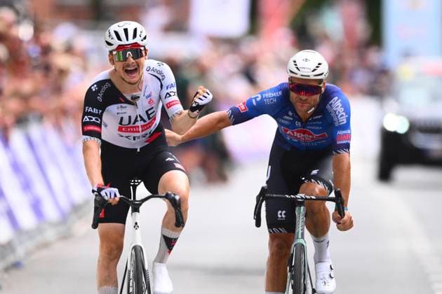 Belgian 2026 National Championship Brasschaat 28 06 2026 BRASSCHAAT, BELGIUM - JUNE 28 : Herregodts Rune of Uae Team Emirates Xrg wins, second place for Rickaert Jonas of Alpecin-Premier Tech during the Men Elite cycling road race of the 2026 Belgian National Championships 00st edition an UCI National Championships cycling race of 240 km with start in Brasschaat and finish in Brasschaat on June 28, 2026 in Brasschaat, Belgium, 28 06 2026 Brasschaat Belgium  Copyright: xGvgx