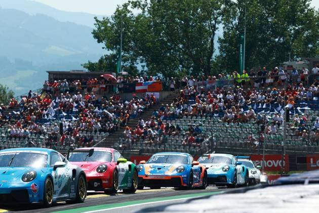 9 Gianmarco Quaresmini (ITA, Dinamic Motorsport), 8 William Mezzetti (ITA, Dinamic Motorsport), 20 Filip Ugran (ROU, Ombra Racing), Porsche Mobil 1 Supercup at Red Bull Ring on June 28, 2026 in Spielberg, Austria. (Photo by HOCH ZWEI) Spielberg Austria *** 9 Gianmarco Quaresmini ITA, Dinamic Motorsport, 8 William Mezzetti ITA, Dinamic Motorsport, 20 Filip Ugran ROU, Ombra Racing, Porsche Mobil 1 Supercup at the Red Bull Ring on June 28, 2026, in Spielberg, Austria. Photo by HOCH ZWEI, Spielberg, Austria