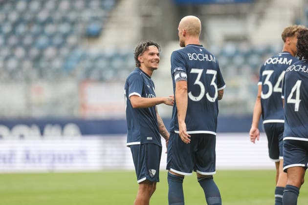 28.06.2026, Fussball, Saison 2026 2027, Testspiel, VfL Bochum - Vonovia Allstars, v. l. Babis Drakas (VfL Bochum), Philipp Hofmann (VfL Bochum) jubeln. Bochum Vonovia Ruhrstadion NRW Deutschland xRHR-FOTO TRx *** June 28, 2026, Soccer, 2026–2027 season, Friendly match, VfL Bochum Vonovia Allstars, from left: Babis Drakas (VfL Bochum) and Philipp Hofmann (VfL Bochum) celebrate at the Vonovia Ruhrstadion in Bochum, North Rhine-Westphalia, Germany xRHR PHOTO TRx Copyright: RHR-FOTOx RHR-FOTO TR