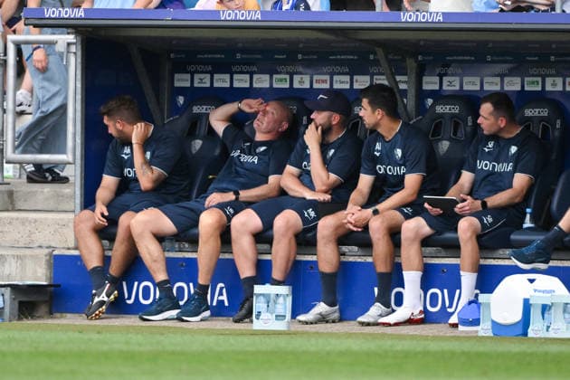 Bochums Trainerbank, v.li., Co Trainer Alessandro Riedle (VfL Bochum), Trainer Uwe Rösler (VfL Bochum), Co Trainer Marc-Andre Kruska (VfL Bochum), Co Trainer Anthony Losilla (VfL Bochum), Sebastian Baumgartner (Torwarttrainer VfL Bochum) 28.06.2026, Fussball 2. Bundesliga, Saison 2026 2027, Testspiel, VfL Bochum - Vonovia Allstars Bochum Vonovia Ruhrstadion Nordrhein Westfalen Deutschland *** Bochum s coaching staff, from left: Assistant Coach Alessandro Riedle, VfL Bochum; Head Coach Uwe Rösler, VfL Bochum; Assistant Coach Marc Andre Kruska, VfL Bochum; Assistant Coach Anthony Losilla, VfL Bochum; Sebastian Baumgartner, Goalkeeper Coach, VfL Bochum, June 28, 2026, Soccer, 2. Bundesliga, 2026–2027 season, friendly match, VfL Bochum vs. Vonovia Allstars, Bochum, Vonovia Ruhrstadion, North Rhine-Westphalia, Germany Team2