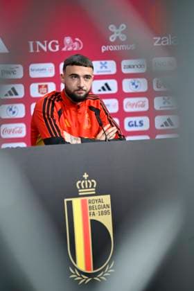 Belgian national football team - FIFA World Cup, WM, Weltmeisterschaft, Fussball 2026 - media activities 28 06 2026 RENTON, UNITED STATES OF AMERICA - JUNE 28 : Debast Zeno defender of Belgium talking to the press during a press conference, PK, Pressekonferenz of the Belgian national football team during the FIFA World Cup 2026 on June 28, 2026 in Renton, United States of America, 28 06 2026 Renton United States of America  Copyright: xNicoxVereeckenx