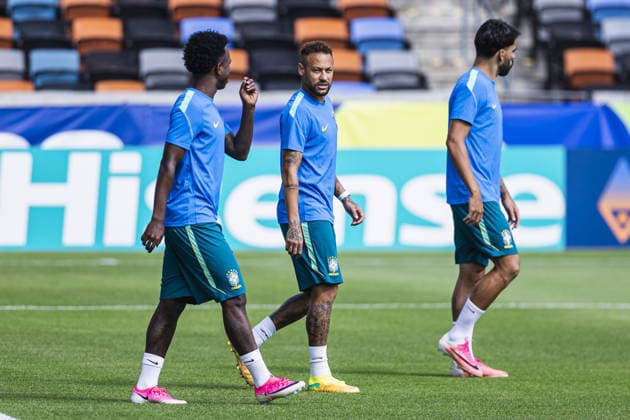 Neymar of Brazil, Lucas Paquetá of Brazil and Vinícius Júnior of Brazil during the Brazil training session during the FIFA World Cup, WM, Weltmeisterschaft, Fussball 2026 at Houston Dash and Dynamo Stadium on June 28th,2026 (Photo by Joao Bravo Sports Press Photo)  Copyright: xJoaoxBravo SportsxPressxPhotox Sportspressphoto_SPR179458