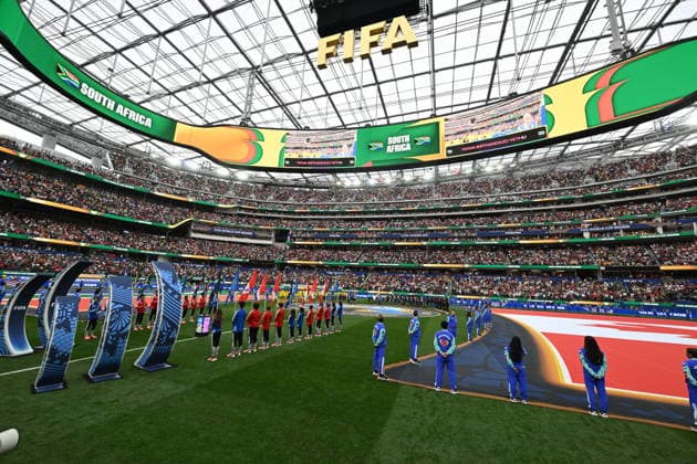 South Africa v Canada - FIFA World Cup, WM, Weltmeisterschaft, Fussball 2026 - Round of 32 INGLEWOOD, CALIFORNIA - JUNE 28: A view of the ceremony prior the 2026 FIFA World Cup Round of 32 match between South Africa and Canada at Los Angeles Stadium (SoFi Stadium) in Inglewood, California, United States on June 28, 2026. Tayfun Coskun Anadolu California United States. Editorial use only. Please get in touch for any other usage.  Copyright: x2026xAnadoluxTayfunxCoskunx