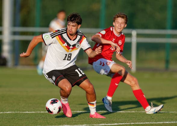 Denbighshire, Wales, 28th June 2026. Mirza Catovic of Germany during the Germany U19 vs Denmark U19 UEFA European U19 Championship match at Central Park, Denbighshire. Picture credit should read: Cody Froggatt Sportimage EDITORIAL USE ONLY. No use with unauthorised audio, video, data, fixture lists, club league logos or live services. Online in-match use limited to 120 images, no video emulation. No use in betting, games or single club league player publications. SPI_25_CF_GERMANY_U19_V_DENMARK_U19 SPI-4848-0027