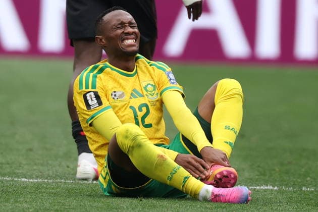 FIFA World Cup, WM, Weltmeisterschaft, Fussball 2026 - Round of 32 - South Africa vs Canada Thapelo Maseko of South Africa reacts during the FIFA World Cup 2026 Round of 32 match South Africa against Canada, in Los Angeles, USA, 28 June 2026. LOS ANGELES United States  Copyright: xSCOTTxSTRAZZANTEx