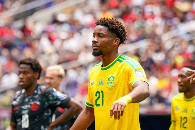 USA: Fußball FIFA World Cup, WM, Weltmeisterschaft, Fussball 2026, Sechzehntelfinale, Round of 32, Südafrika vs Kanada, South Africa vs Canada, SoFi Stadium (Inglewood, Los Angeles County, Kalifornien): Ime Okon (Südafrika 21) *** USA Soccer FIFA World Cup 2026, Round of 32, South Africa vs. Canada, SoFi Stadium, Inglewood, Los Angeles County, California, Ime Okon, South Africa U-21 Copyright: xJOERANxSTEINSIEKx