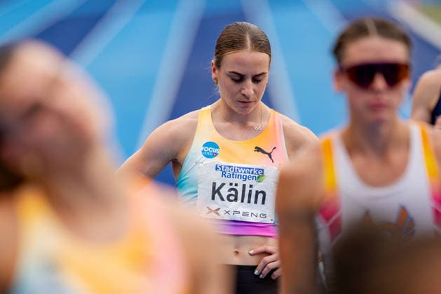 Ratingen, 28.06.2026, Leichathletik, Mehrkampf, Siebenkampf Annik Kälin (Switzerland) vor dem abschließenden 800m-Lauf *** Ratingen, June 28, 2026, Track and Field, Combined Events, Heptathlon: Annik Kälin of Switzerland ahead of the final 800-meter race
