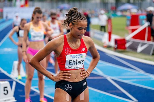 Ratingen, 28.06.2026, Leichathletik, Mehrkampf, Siebenkampf Anna-Elisabeth Ehlers (GER, TSV Bayer 04 Leverkusen) vor dem abschließenden 800m-Lauf *** Ratingen, June 28, 2026, Track and Field, Combined Events, Heptathlon: Anna Elisabeth Ehlers (GER), TSV Bayer 04 Leverkusen, before the final 800-meter run