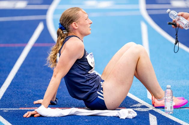 Ratingen, 28.06.2026, Leichathletik, Mehrkampf, Siebenkampf LÃ onie Cambours (France) erschöpft nachdem abschließenden 800m-Lauf *** Ratingen, June 28, 2026, Track and Field, Combined Events, Heptathlon: LÃ onie Cambours of France, exhausted after the final 800-meter run