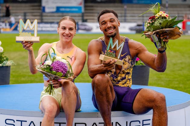 Sport Bilder des Tages #2 Ratingen, 28.06.2026, Leichathletik, Mehrkampf Die beiden Gewinner von Ratingen Annik Kälin (Switzerland) und Leo Neugebauer (GER, VfB Stuttgart 1893) *** Ratingen, June 28, 2026, Track and Field, Combined Events: The two winners from Ratingen, Annik Kälin (Switzerland) and Leo Neugebauer (GER), VfB Stuttgart 1893