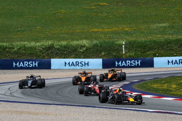 F1 - AUSTRIAN GRAND PRIX 2026 03 VERSTAPPEN Max (nld), Red Bull Racing Ford RB22, action, 16 LECLERC Charles (mco), Scuderia Ferrari SF-26, action, 12 KIMI ANTONELLI Andrea (ita), Mercedes AMG F1 Team W17, action, 81 PIASTRI Oscar (aus), McLaren F1 Team MCL40, action and 01 NORRIS Lando (gbr), McLaren F1 Team MCL40, action during the Formula 1 Austrian Grand Prix 2026, 8th round of the 2026 Formula One World Championship, WM, Weltmeisterschaft from June 26 to 28, 2026 on the Red Bull Ring, in Spielberg, Austria - SpielbergAustria  Copyright: xEricxAlonsox