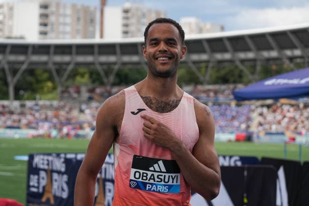 June 28, 2026, Paris, Å½Le-De-France, France: Michael Obasuyi of Belgium poses after competing in the men s 110m hurdles during the Wanda Diamond League Meeting de Paris at Stade Charlo ty. Paris France - ZUMAh209 20260628_zsp_h209_022 Copyright: xAlixHabibx