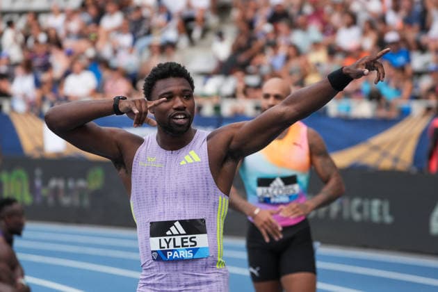 June 28, 2026, Paris, Å½Le-De-France, France: Noah Lyles of the United States celebrates towards the crowd after the men s 100m final during the Wanda Diamond League Meeting de Paris at Stade Charlo ty. Paris France - ZUMAh209 20260628_zsp_h209_059 Copyright: xAlixHabibx