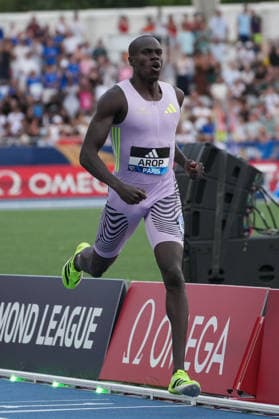June 28, 2026, Paris, Å½Le-De-France, France: Marco Arop of Canada reacts after crossing the finish line to win the men s 800m final in a world-leading time during the Wanda Diamond League Meeting de Paris at Stade Charlo ty. Paris France - ZUMAh209 20260628_zsp_h209_078 Copyright: xAlixHabibx