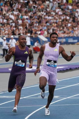 June 28, 2026, Paris, Å½Le-De-France, France: Akani Simbine of South Africa and Noah Lyles of the United States compete during the men s 100m final at the Wanda Diamond League Meeting de Paris at Stade Charlo ty. Paris France - ZUMAh209 20260628_zsp_h209_088 Copyright: xAlixHabibx
