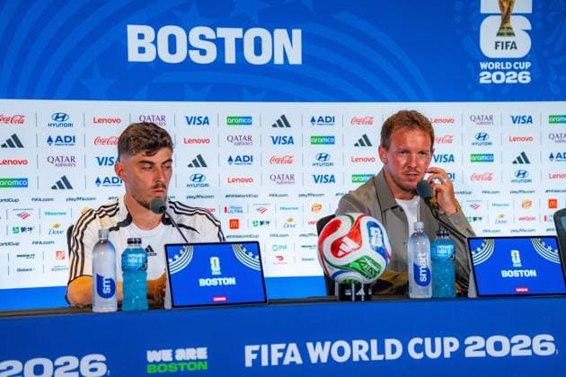 Fußball, FIFA WM 2026, Nationalteam Deutschland, Pressekonferenz FIFA Fussball Weltmeisterschaft 2026, Sechszehntelfinale, Deutschland vs. Paraguay, 28.06.2026, Boston Stadium Pressekonferenz mit Julian Nagelsmann (Deutschland) und Kai Havertz (Deutschland) vor dem Spiel gegen Paraguay *** 2026 FIFA World Cup, Round of 32, Germany vs. Paraguay, June 28, 2026, Boston Stadium: Press conference with Julian Nagelsmann (Germany) and Kai Havertz (Germany) ahead of the match against Paraguay Copyright: xBahhoxKarax