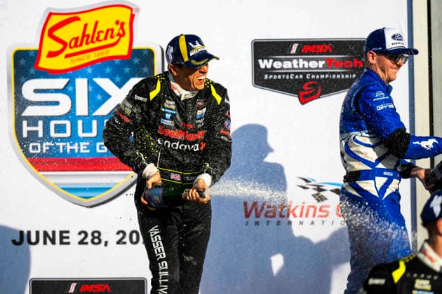 AUTO - 6 HOURS OF THE GLEN 2026 14 BARNICOAT Ben (gbr), HAWKSWORTH Jack (gbr), Vasser Sullivan Racing, Lexus RC F GT3, podium during the Six Hours of the Glen 2026, 6th round of the 2026 IMSA WeatherTech SportsCar Championship, from June 26 to 28 on the Watkins Glen International in Watkins Glen, New York, United States of America - Watkins GlenUnited States  Copyright: xFabrizioxBoldonix