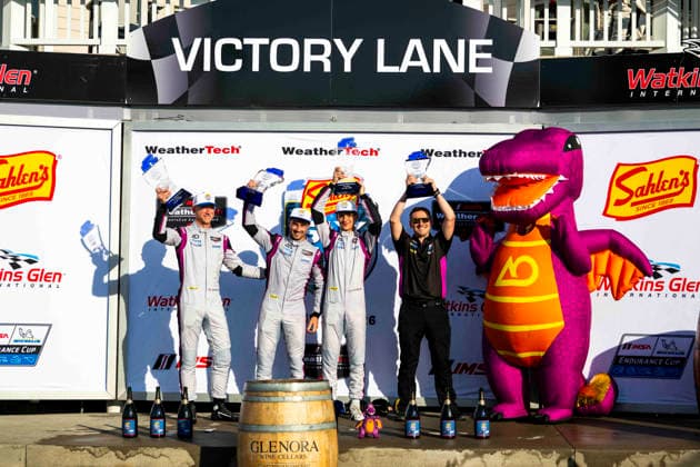 AUTO - 6 HOURS OF THE GLEN 2026 99 CAMERON Dane (usa), EDGAR Jonny (gbr), HYETT P. J. (usa), AO Racing, Oreca 07-Gibson, podium during the Six Hours of the Glen 2026, 6th round of the 2026 IMSA WeatherTech SportsCar Championship, from June 26 to 28 on the Watkins Glen International in Watkins Glen, New York, United States of America - Watkins GlenUnited States  Copyright: xFabrizioxBoldonix