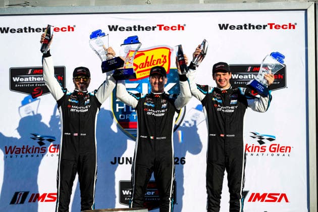 AUTO - 6 HOURS OF THE GLEN 2026 912 HARDWICK Ryan (usa), PERA Riccardo (ita), SCHURING Morris (nld), Manthey 1st Phorm, Porsche 911 GT3 R (992.2), podium during the Six Hours of the Glen 2026, 6th round of the 2026 IMSA WeatherTech SportsCar Championship, from June 26 to 28 on the Watkins Glen International in Watkins Glen, New York, United States of America - Watkins GlenUnited States  Copyright: xFabrizioxBoldonix