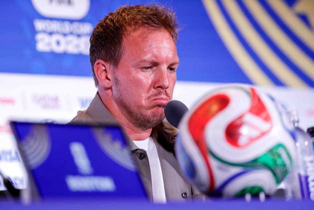 Fußball, FIFA WM 2026, Nationalteam Deutschland, Pressekonferenz FIFA World Cup, WM, Weltmeisterschaft, Fussball 2026 - Germany press conference, PK, Pressekonferenz German National Coach Julian Nagelsmann responds to a question from the news media during a press conference at Boston Stadium near Boston in Foxborough, Massachusetts, USA, 28 June 2026. Germany meets Paraguay on 29 June during the 2026 FIFA World Cup round of 32. FOXBOROUGH MASSACHUSETTS United States  Copyright: xSHAWNxTHEWx