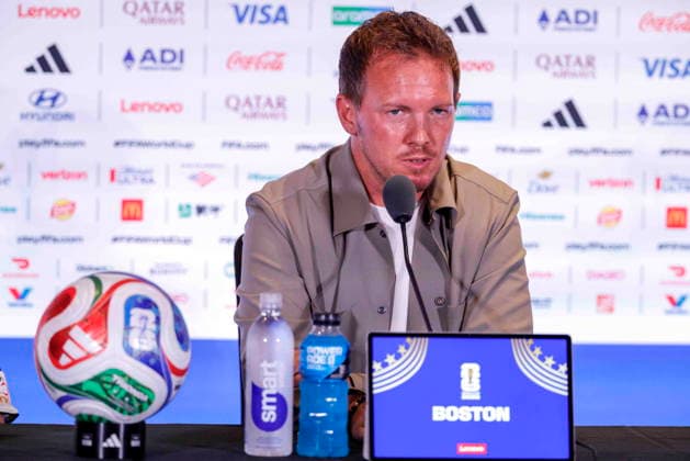 Fußball, FIFA WM 2026, Nationalteam Deutschland, Pressekonferenz FIFA World Cup, WM, Weltmeisterschaft, Fussball 2026 - Germany press conference, PK, Pressekonferenz German National Coach Julian Nagelsmann responds to a question from the news media during a press conference at Boston Stadium near Boston in Foxborough, Massachusetts, USA, 28 June 2026. Germany meets Paraguay on 29 June during the 2026 FIFA World Cup round of 32. FOXBOROUGH MASSACHUSETTS United States  Copyright: xSHAWNxTHEWx