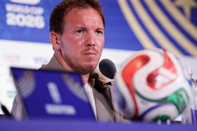 Fußball, FIFA WM 2026, Nationalteam Deutschland, Pressekonferenz FIFA World Cup, WM, Weltmeisterschaft, Fussball 2026 - Germany press conference, PK, Pressekonferenz German National Coach Julian Nagelsmann responds to a question from the news media during a press conference at Boston Stadium near Boston in Foxborough, Massachusetts, USA, 28 June 2026. Germany meets Paraguay on 29 June during the 2026 FIFA World Cup round of 32. FOXBOROUGH MASSACHUSETTS United States  Copyright: xSHAWNxTHEWx