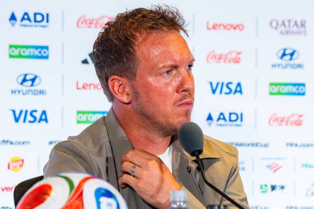 Fußball, FIFA WM 2026, Nationalteam Deutschland, Pressekonferenz FIFA Fussball Weltmeisterschaft 2026, Sechszehntelfinale, Deutschland vs. Paraguay, 28.06.2026, Boston Stadium Pressekonferenz mit Julian Nagelsmann (Deutschland) und Kai Havertz (Deutschland) vor dem Spiel gegen Paraguay *** 2026 FIFA World Cup, Round of 32, Germany vs. Paraguay, June 28, 2026, Boston Stadium Press conference with Julian Nagelsmann (Germany) and Kai Havertz (Germany) ahead of the match against Paraguay Copyright: xBahhoxKarax
