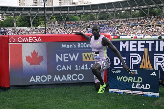 Wanda Diamond League in Paris FA Marco Arop poses with his score after competing during the Wanda Diamond League tournament at the Charlety Stadium in Paris on June 28, 2026. Photo by Firas Abdullah ABACAPRESS.COM Paris Ile-de-France France  Copyright: xAbdullahxFiras ABACAx