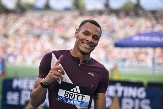 Wanda Diamond League in Paris FA Jamal Britt reacts after competing during the Wanda Diamond League tournament at the Charlety Stadium in Paris on June 28, 2026. Photo by Firas Abdullah ABACAPRESS.COM Paris Ile-de-France France  Copyright: xAbdullahxFiras ABACAx