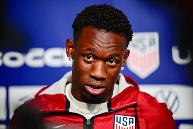 June 28, 2026, Irvine, California, United States: Folarin Balogun of Men s national team, Nationalteam speaks during a press conference, PK, Pressekonferenz at Great Park ahead of the team s FIFA World Cup, WM, Weltmeisterschaft, Fussball 2026 Round of 32 match against Bosnia and Herzegovina. Men s National Team Holds A Press Conference In Irvine, USA - 28 Jun 2026  - ZUMAs197 20260628_aaa_s197_120 Copyright: xWestonxHancockx