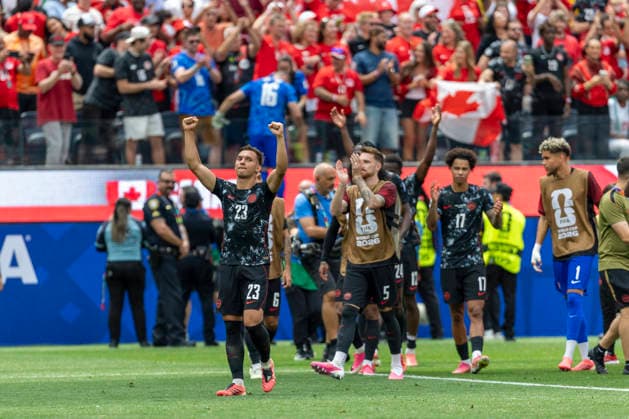 Canada Vs South Africa in Los Angeles - 28 Jun 2026 Canada players celebrate after winning the FIFA World Cup, WM, Weltmeisterschaft, Fussball Round of 32 soccer match against South Africa. Final score; Canada 1:0 South Africa Los Angeles United States Copyright: xRingoxChiux xSOPAxImagesx 20260628RC.FIFA_050
