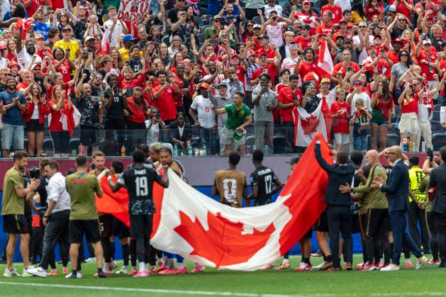 Canada Vs South Africa in Los Angeles - 28 Jun 2026 Canada players celebrate after winning the FIFA World Cup, WM, Weltmeisterschaft, Fussball Round of 32 soccer match against South Africa. Final score; Canada 1:0 South Africa Los Angeles United States Copyright: xRingoxChiux xSOPAxImagesx 20260628RC.FIFA_048