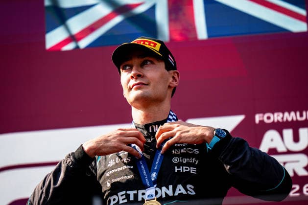June 28, 2026, Spielberg, Austria: George Russell (GBR) (Mercedes-AMG Petronas F1 Team) on the podium of the Formula 1 Lenovo Austrian Grand Prix 2026 at the Red Bull Ring. Spielberg Austria - ZUMAs197 20260628_aaa_s197_173 Copyright: xLucaxMartinix