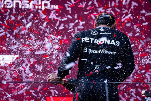 June 28, 2026, Spielberg, Austria: George Russell (GBR) (Mercedes-AMG Petronas F1 Team) celebrates on the podium of the Formula 1 Lenovo Austrian Grand Prix 2026 at the Red Bull Ring. Spielberg Austria - ZUMAs197 20260628_aaa_s197_195 Copyright: xLucaxMartinix
