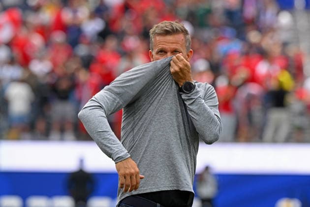 28th June 2026; SoFi Stadium, Los Angeles, California, United States of America; FIFA World Cup, WM, Weltmeisterschaft, Fussball Football, South Africa versus Canada; Jesse Marsch, head coach of the Canada celebrates a victory JulianxMedina DiaEsportivo