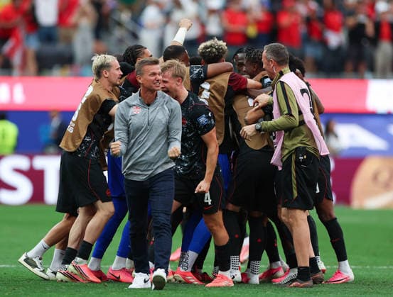 260629 -- LOS ANGELES, June 29, 2026 -- Team Canada celebrate after scoring during the round of 32 match between Canada and South Africa at the 2026 FIFA World Cup, WM, Weltmeisterschaft, Fussball at Los Angeles Stadium in Los Angeles, the United States, June 28, 2026. SPU.S.-LOS ANGELES-FOOTBALL-FIFA WORLD CUP-ROUND OF 32-CAN VS RSA MaoxSiqian  (SP)U.S.-LOS ANGELES-FOOTBALL-FIFA WORLD CUP-ROUND OF 32-CAN VS RSA IMAGO MaoxSiqian  imago images 0860241174