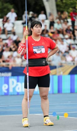(260629) -- PARIS, June 29, 2026 -- Yan Ziyi of China reacts during the women s javelin throw final at the 2026 World Athletics Diamond League in Paris, France, June 28, 2026. ) (SP)FRANCE-PARIS-ATHLETICS-DIAMOND LEAGUE 2026 WuxHuiwo 