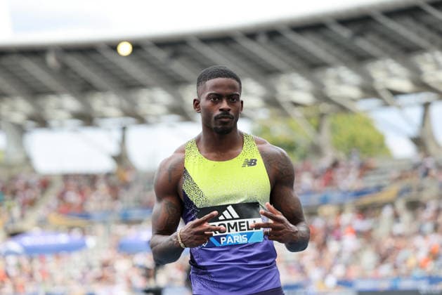 (260629) -- PARIS, June 29, 2026 -- Trayvon Bromell of the United States celebrates after the men s 100m final at the 2026 World Athletics Diamond League in Paris, France, June 28, 2026. ) (SP)FRANCE-PARIS-ATHLETICS-DIAMOND LEAGUE 2026 WuxHuiwo 
