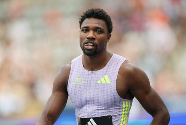 (260629) -- PARIS, June 29, 2026 -- Noah Lyles of the United States reacts after the men s 100m final at the 2026 World Athletics Diamond League in Paris, France, June 28, 2026. ) (SP)FRANCE-PARIS-ATHLETICS-DIAMOND LEAGUE 2026 WuxHuiwo 