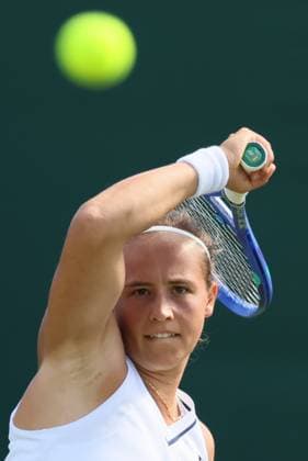 Belgian Hanne Vandewinkel pictured in action during a first roung game between Belgian Vandewinkel WTA, Tennis Damen 103) and US Liu (WTA 146) in the Ladies singles at Wimbledon grand slam tennis tournament in London, Britain, Monday 29 June 2026. BENOITxDOPPAGNE  x179877905x