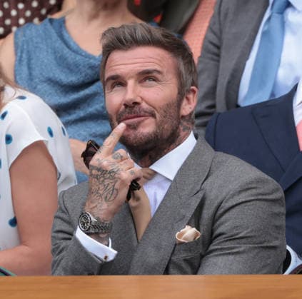 Sir David Beckham watches the tennis from the Royal Box on day one of the 2026 Wimbledon Championships in London on Monday, June 29, 2026.  LON2026062911 HUGOxPHILPOTT