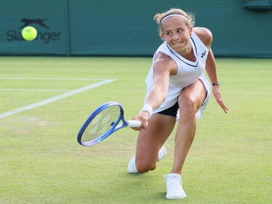 Belgian Hanne Vandewinkel pictured in action during a first roung game between Belgian Vandewinkel WTA, Tennis Damen 103) and US Liu (WTA 146) in the Ladies singles at Wimbledon grand slam tennis tournament in London, Britain, Monday 29 June 2026. BENOITxDOPPAGNE  x179887508x