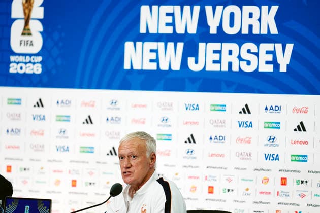NEW JERSEY, USA 20260629 Frankrikes förbundskapten Didier Deschamps under en pressträff i New Jersey inför 16-delsfinalen mot Sverige under fotbolls-VM. ***Bilden ingar i SPORTPAKET. För övriga BETALBILD*** NEW JERSEY USA x9200x *** NEW JERSEY, USA 20260629 France’s national team coach Didier Deschamps during a press conference in New Jersey ahead of the Round of 16 match against Sweden at the World Cup ***This image is not included in the SPORT PACKAGE; for other images, see PAID CONTENT*** NEW JERSEY, USA x9200x  Copyright: xBjörnxLarssonxRosvall TTx FOTBOLLS-VM PRESSTRÄFF NEW JERSEY